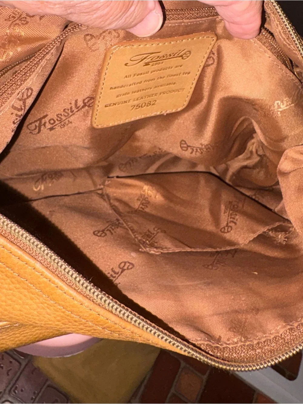 Fossil Cognac Pebbled Leather Hobo Bag with Key Charm